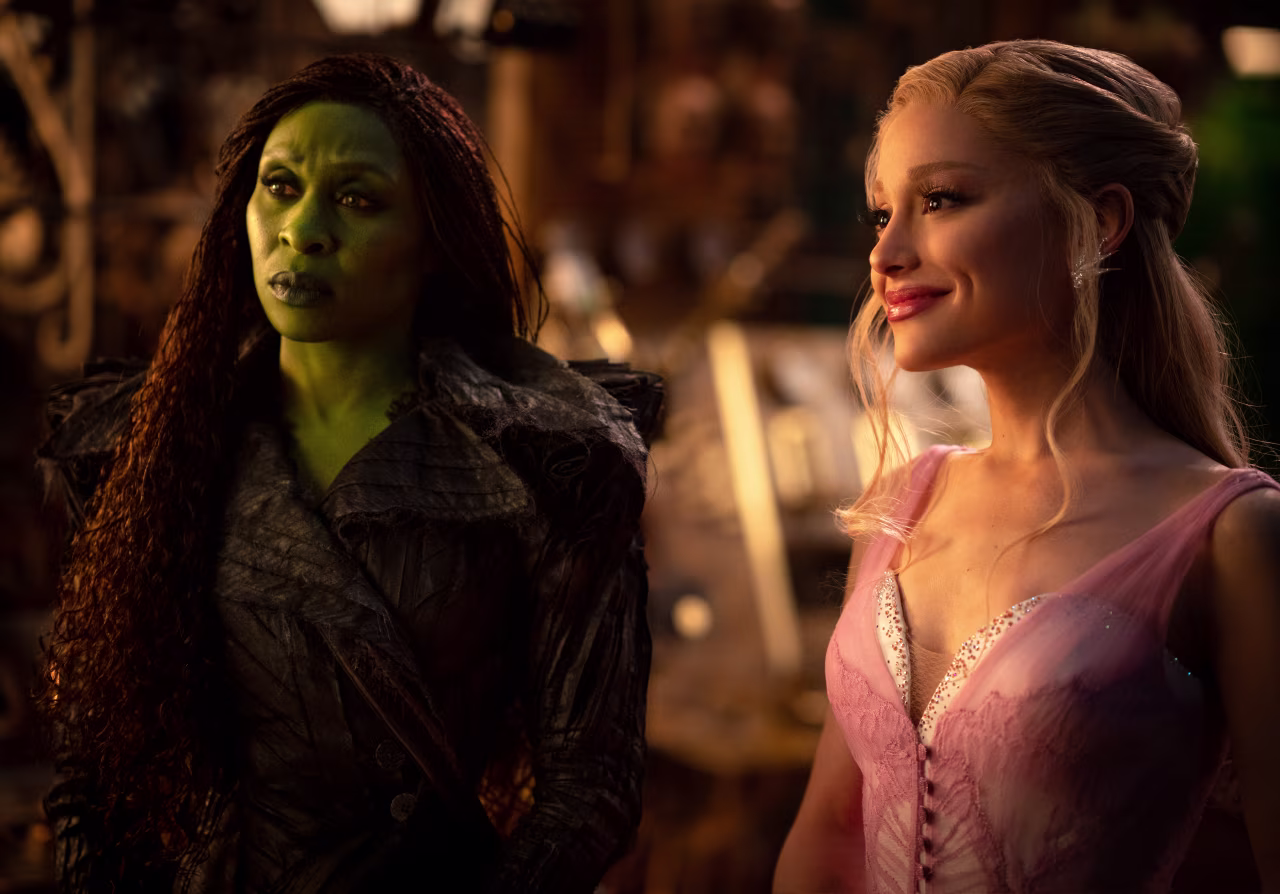 Elphaba and Glinda in a scene from Wicked: For Good.