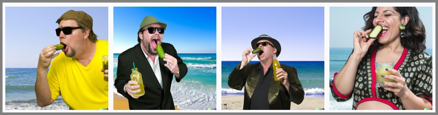 "Famous singer drinking pickle juice on a beach"